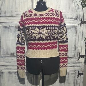 American Eagle Sweater Women Medium Pink Nordic Fair Isle Rabbit Hair